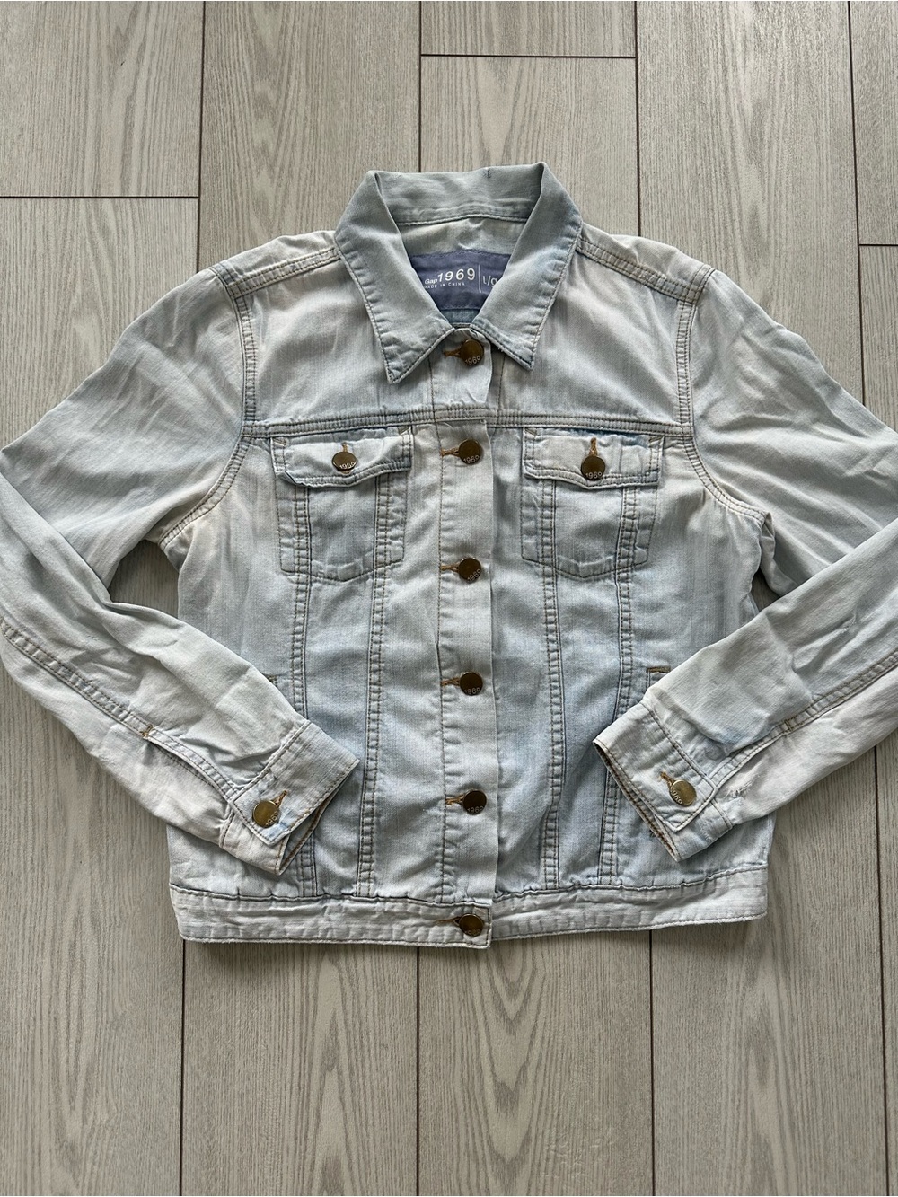 Vintage Distressed  Light Wash Denim Jacket - 1969 Label Large